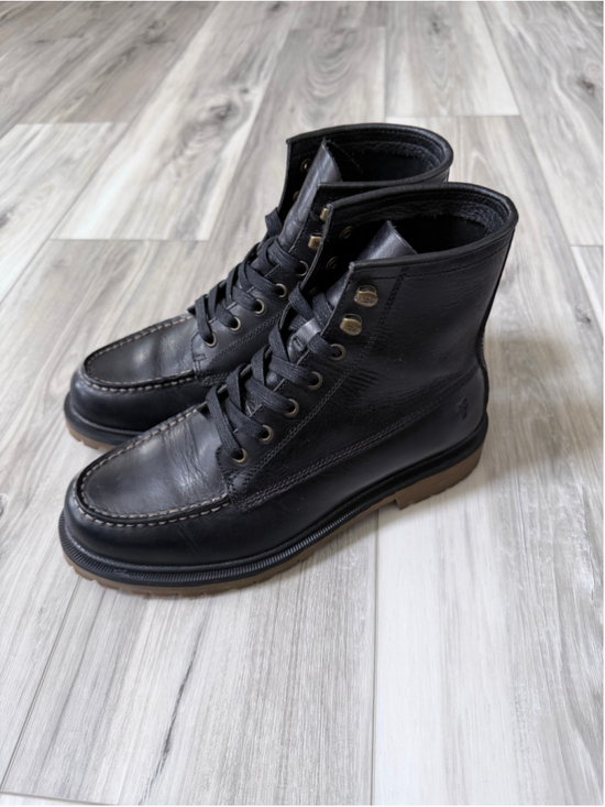 Frye Other - Frye Men’s Black Leather Moc Toe Lace Up Boots Size 7 Lug Sole